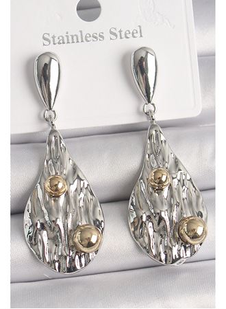 Pirinç Gümüş Renk Sallantı Damla Model Gold Topçuk Detay Kadın Küpe