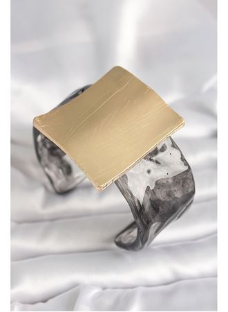 Siyah Mermer Desen Akrilik Plastik Gold Kare Plaka Model Vintage Kadın Bilezik