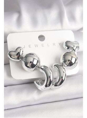 Gümüş Renk Kalp Halka Figür CCB Plastik Kadın Küpe Seti