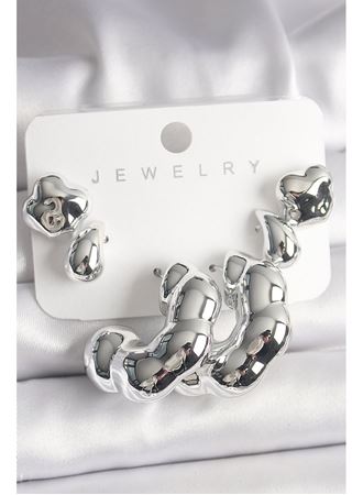 Gümüş Renk Yonca Damla Halka Model CCB Plastik Kadın Küpe Seti