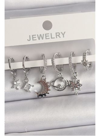 Pirinç Gümüş Renk Zirkon Taşlı Gezgen Model Kadın Küpe Seti