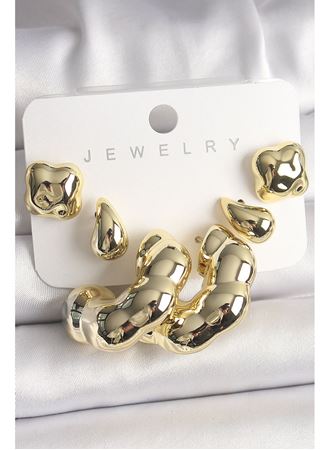 Gold Renk Yonca Damla Halka Model CCB Plastik Kadın Küpe Seti