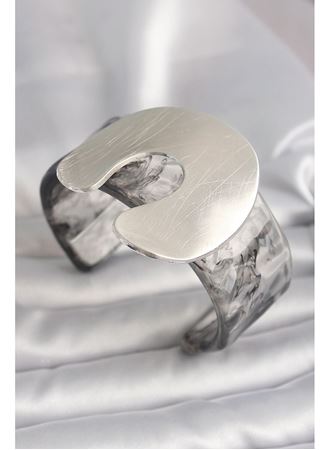 Siyah Mermer Desen Akrilik Plaka Vintage Kadın Bilezik