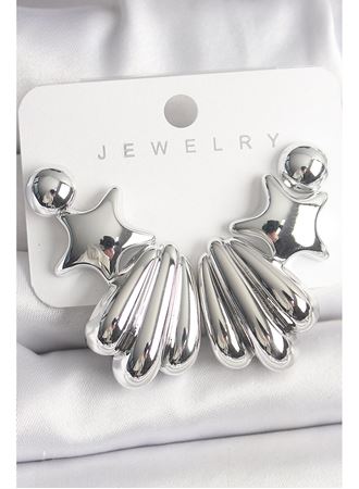 Gümüş Renk Yıldız Deniz Kabuğu Model CCB Plastik Kadın Küpe Seti