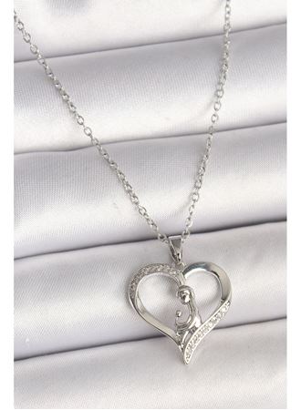 316L Çelik Gümüş Renk Zincir Zirkon Taş Detaylı Kalp Model Kadın Kolye