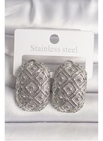 Pirinç Gümüş Renk Motif İşlemeli Kadın Küpe