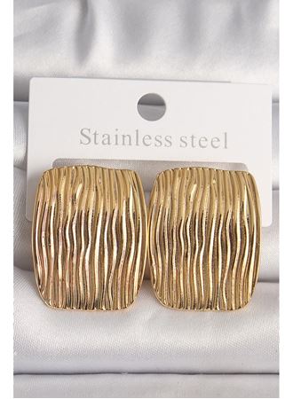 Pirinç Gold Renk İşlemeli Kare Plaka Model Kadın Küpe