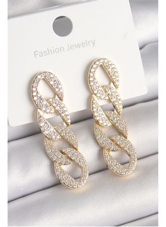 Pirinç Gold Renk Zirkon Taşlı Zincir Model Kadın Küpe