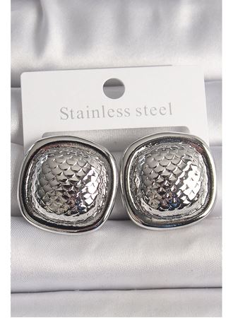 Pirinç Gümüş Renk İşlemeli Kare Model Kadın Küpe