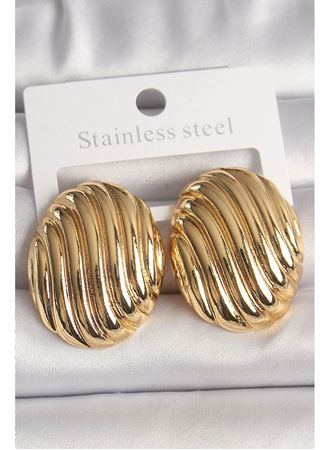 Pirinç Gold Renk İşlemeli Oval Model Kadın Küpe