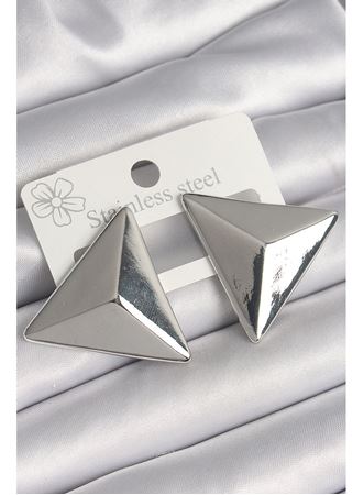 Pirinç Gümüş Renk 3D Üçgen Model Kadın Küpe