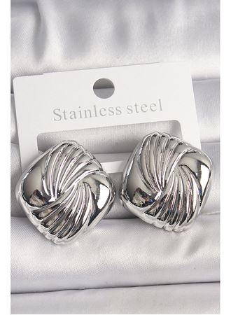 Pirinç Gümüş Renk İşlemeli Kare Model Kadın Küpe