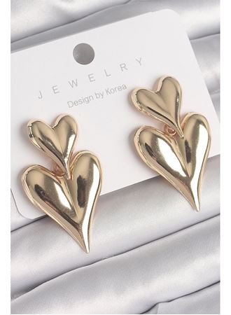 Pirinç Gold Renk Sallantı Kalp Model Kadın Küpe