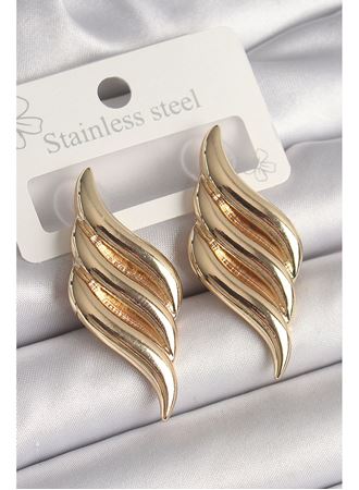 Pirinç Gold Renk 3 Sıra Dalga Model Kadın Küpe