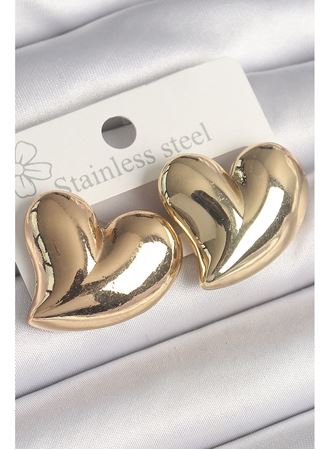 Pirinç Gold Renk Bomba Kalp Model Kadın Küpe