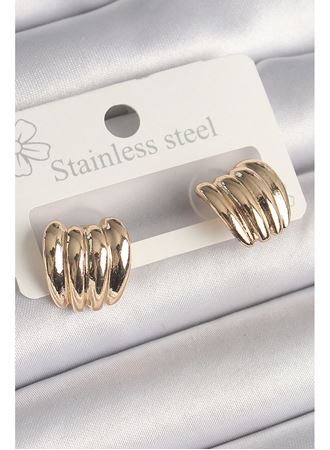 Pirinç Gold Renk İşlemeli Yarım Halka Model Kadın Küpe