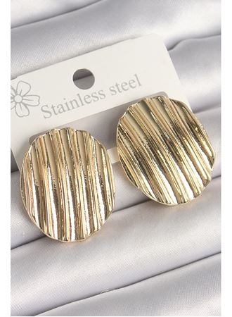 Pirinç Gold Renk İşlemeli Daire Plaka Model Kadın Küpe