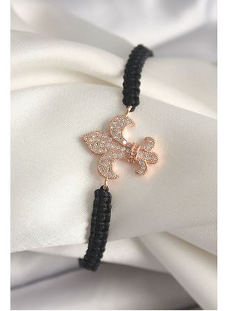 Pirinç Rose Renk Zirkon Taşlı Zambak Model Asansörlü Makrome Model Kadın Bileklik