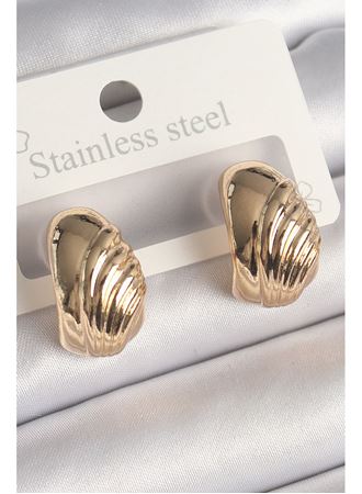 Pirinç Gold Renk İşleme Detaylı Yarım Halka Model Kadın Küpe