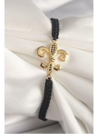 Pirinç Gold Renk Zirkon Taş İşlemeli Zambak Figür Asansörlü Makrome Model Kadın Bileklik