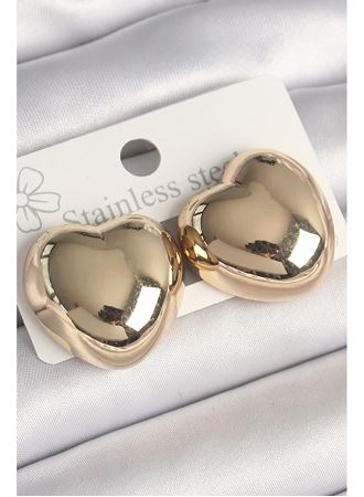 Pirinç Gold Renk Bombe Kalp Model Kadın Küpe