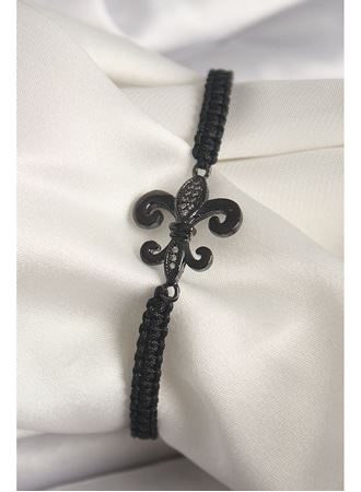 Pirinç Siyah Renk Zirkon Taş İşlemeli Zambak Figür Asansörlü Makrome Model Kadın Bileklik