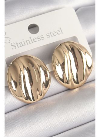 Pirinç Gold Renk İşlemeli Daire Plaka Model Kadın Küpe