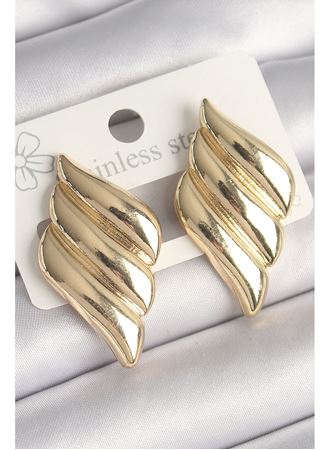 Pirinç Gold Renk 3 Sıralı Dalgalı Model Kadın Küpe