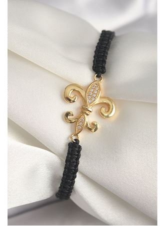 Pirinç Gold Renk Zirkon Taşlı Zambak Figür Asansörlü Makrome Model Kadın Bileklik