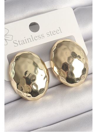 Pirinç Gold Renk İşlemeli Bombe Oval Model Kadın Küpe