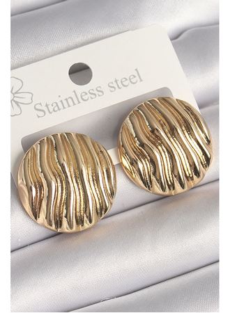 Pirinç Gold Renk İşlemeli Daire Plaka Model Kadın Küpe