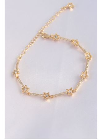 Vip Seri Pirinç Zirkon Taşlı Gold Renk Halley Model Bileklik