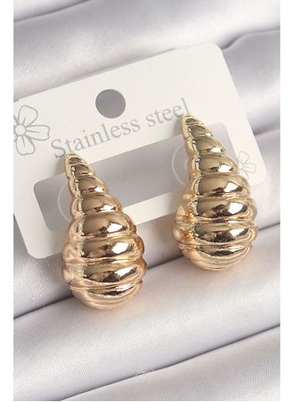 Pirinç Gold Renk İşlemeli Damla Model Kadın Küpe