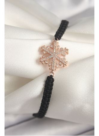 Pirinç Rose Renk Zirkon Taşlı Kar Tanesi Figür Makrome Asansörlü Model Kadın Bileklik