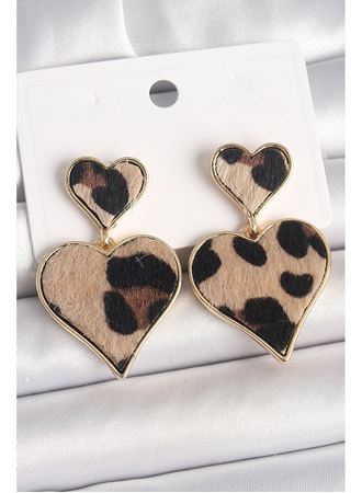 Pirinç Gold Renk Sallantı Leopar Kalp Model Kadın Küpe