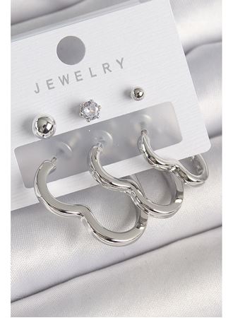 Pirinç Gümüş Renk Kalp Model Zirkon Taş Topçuk Detay Kadın Küpe Seti