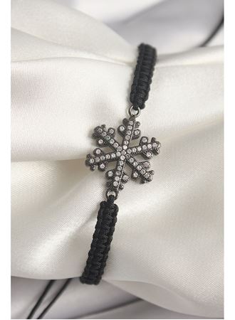 Pirinç Füme Renk Zirkon Taşlı Kar Tanesi Figür Makrome Asansörlü Model Kadın Bileklik