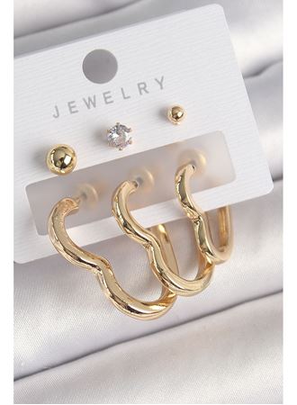 Pirinç Gold Renk Kalp Model Zirkon Taşlı Topçuk Detay Kadın Küpe Seti