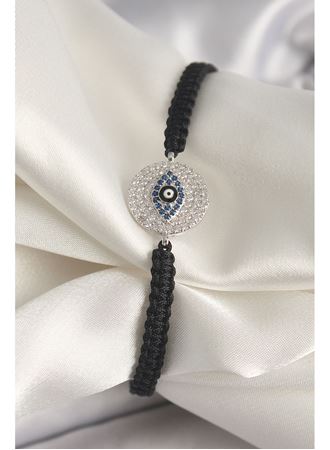 Pirinç Gümüş Renk Zirkon Taşlı Göz İşlemeli Figür Asansörlü Makrome Model Kadın Bileklik