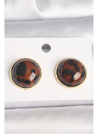 Pirinç Gold Renk 3D Daire Leopar Model Kadın Küpe