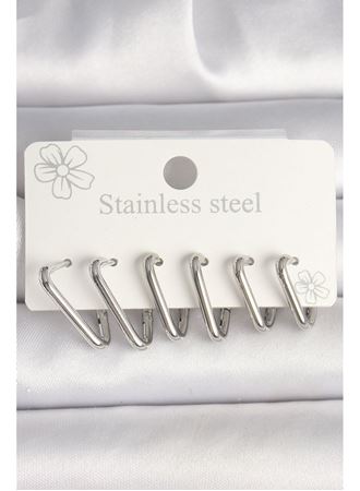 316L Çelik Gümüş Renk Üçgen Model Kadın Küpe Seti