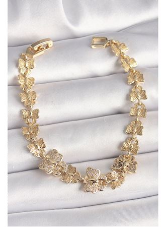 Pirinç Gold Renk Zirkon Taşlı Kelebek Model Zincir Kadın Bileklik