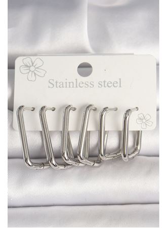 316L Çelik Gümüş Renk Kare Model Kadın Küpe Seti