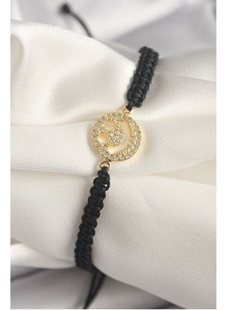 Pirinç Gold Renk Zirkon Taşlı Taç Figür Asansörlü Makrome Model Kadın Bileklik