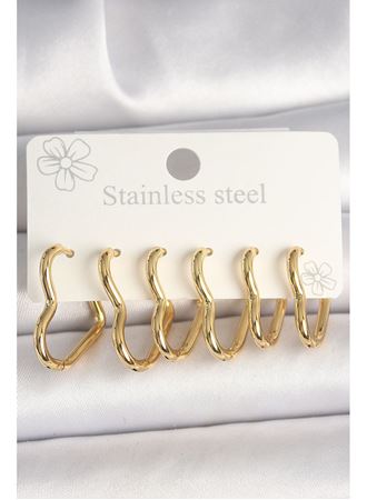 316L Çelik Gold Renk Kalp Model Kadın Küpe Seti