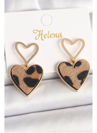 Pirinç Gold Renk Sallantı Leopar Kalp Model Kadın Küpe