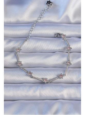 Vip Seri Pirinç Gümüş Renk Zirkon Taşlı Halley Yıldız Model Bileklik