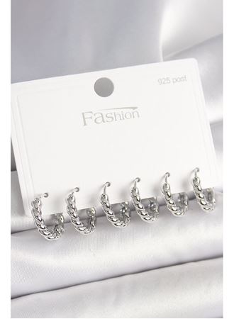 925 Ayar Gümüş Çivi Pirinç Gümüş Renk Sarmal Halka Model Kadın Küpe Seti