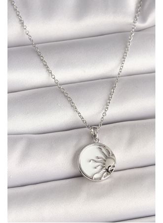 316L Çelik Gümüş Renk Zincir Beyaz Mineli Gün Batımı Model Kadın Kolye