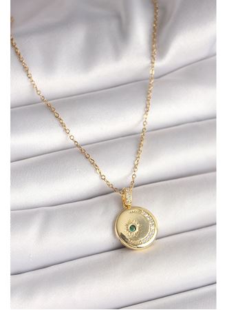 316L Çelik Gold Renk Zincir Zirkon Taş İşlemeli Hilal Yıldız İşlemeli Madalyon Model Kadın Kolye